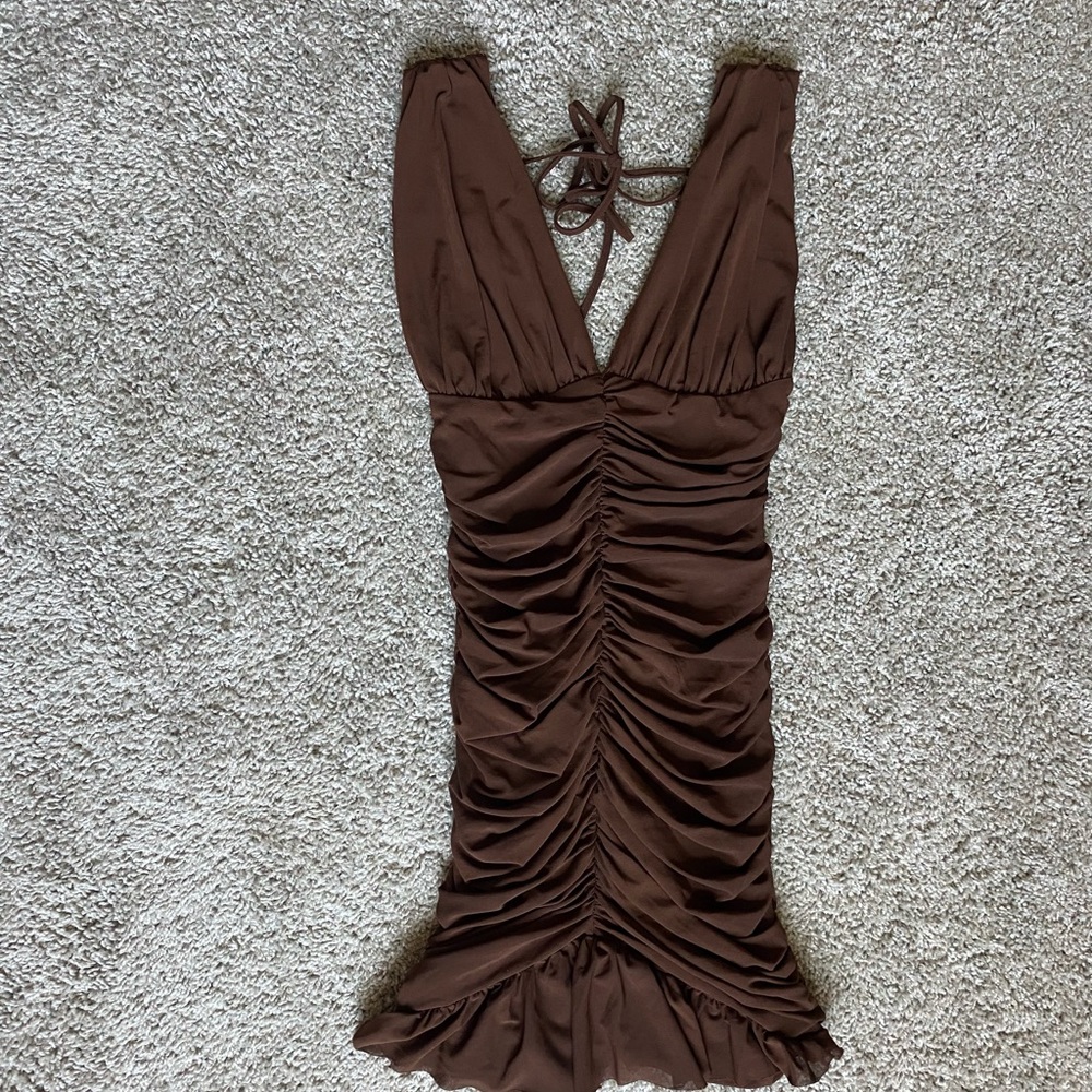 Brown low neck dress